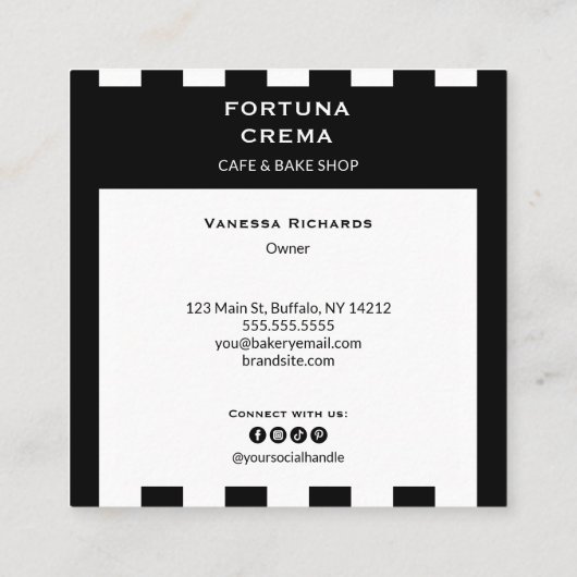 Modern Black & White Stripes Business Name  スクエア名刺 (裏面)