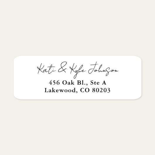 Modern Black White Stylish Script Return Address ラベル