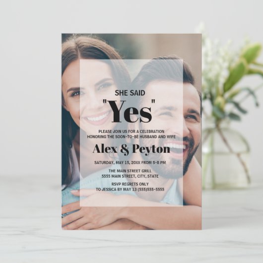 Modern Black White Text Photo Engagement Party 招待状 (スタンド正面)