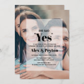 Modern Black White Text Photo Engagement Party 招待状 (正面/裏面)