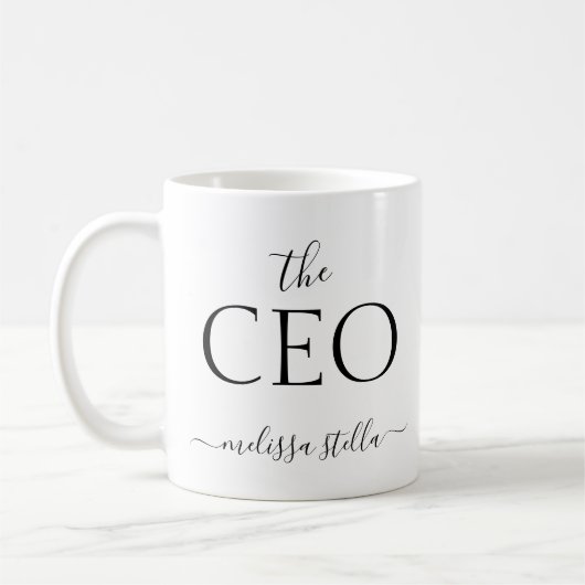 Modern Black & White The CEO Name | Girly Gift コーヒーマグカップ (左)