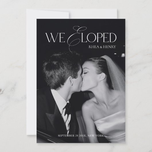 Modern Black & White We Eloped Wedding 案内状 (正面)