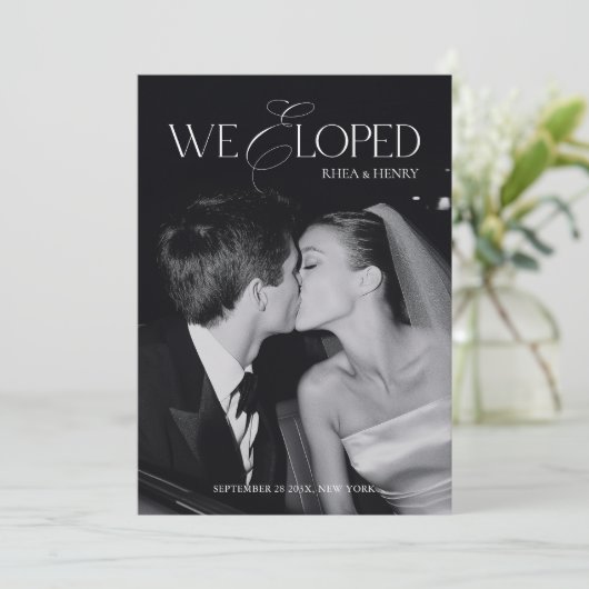 Modern Black & White We Eloped Wedding 案内状 (スタンド正面)