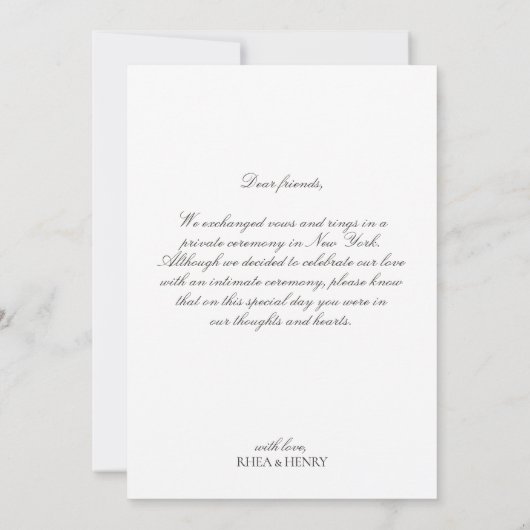Modern Black & White We Eloped Wedding 案内状 (裏面)
