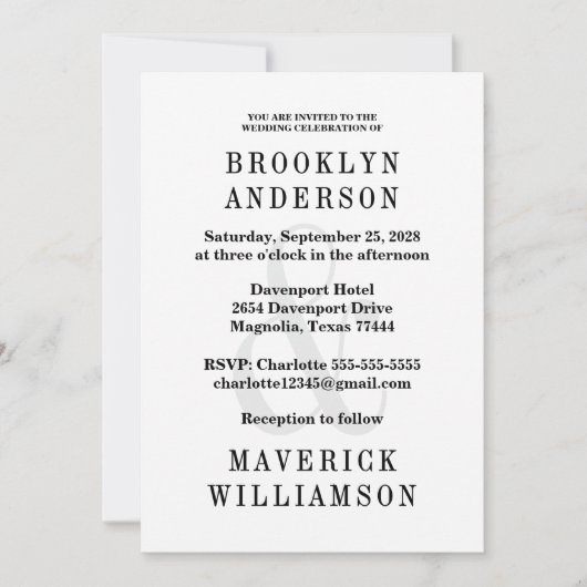 Modern Black & White Wedding Photo 招待状 (正面)