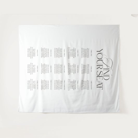 Modern Black White Wedding Seating Chart Backdrop タペストリー (正面(横))