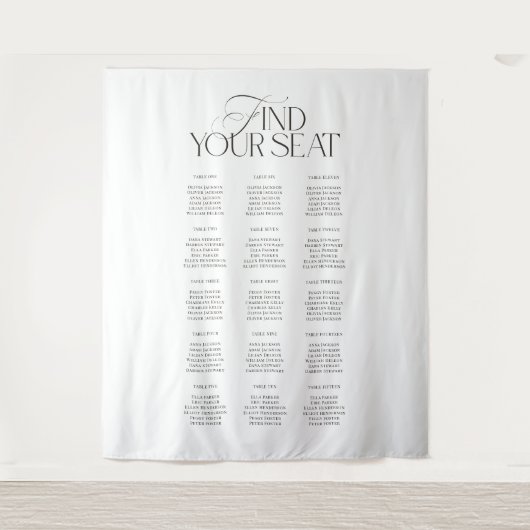 Modern Black White Wedding Seating Chart Backdrop タペストリー (正面)