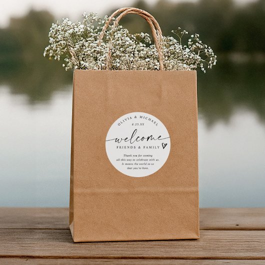 Modern Black & White Wedding Welcome Hotel Bag ラウンドシール