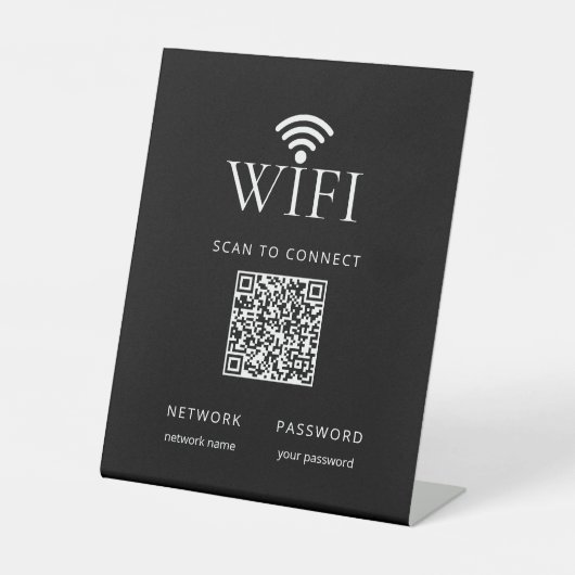 Modern Black WiFi Network Password QR Code Sign  台座サイン (正面)