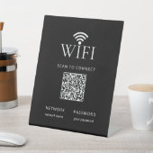 Modern Black WiFi Network Password QR Code Sign  台座サイン (インサイチュ)
