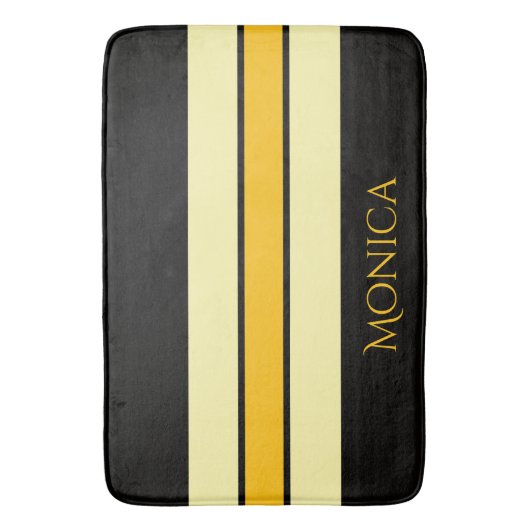 modern black &yellow beige monogram name バスマット (正面縦)