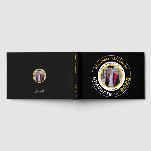 Modern Black Yellow Graduation Photo ゲストブック (全面)