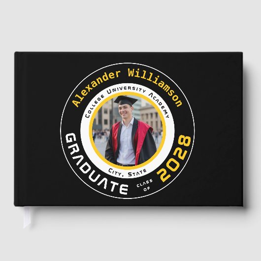 Modern Black Yellow Graduation Photo ゲストブック (正面)