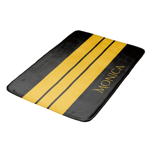  modern black &yellow  monogram name バスマット (アングル)