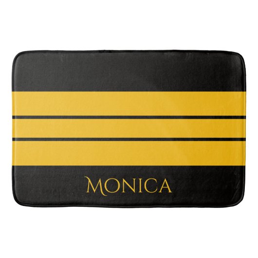  modern black &yellow  monogram name バスマット (正面)