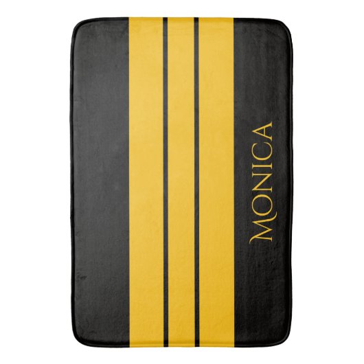  modern black &yellow  monogram name バスマット (正面縦)