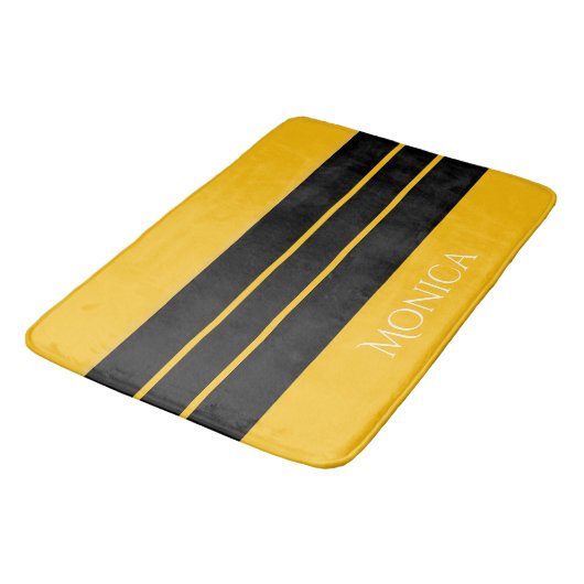  modern black &yellow  monogram name バスマット (アングル)