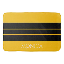  modern black &yellow  monogram name バスマット