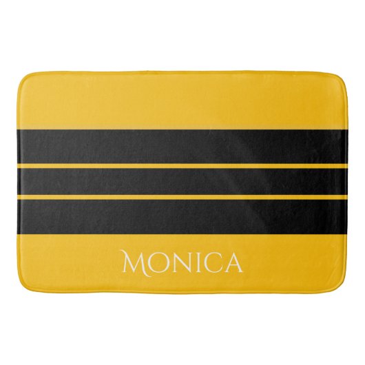 modern black &yellow monogram name バスマット (正面)