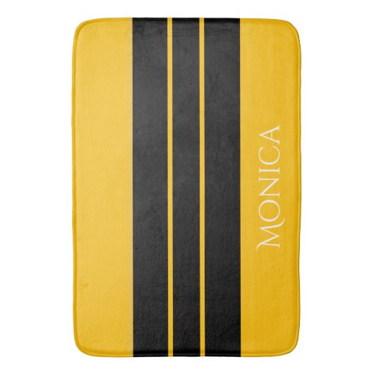  modern black &yellow  monogram name バスマット (正面縦)