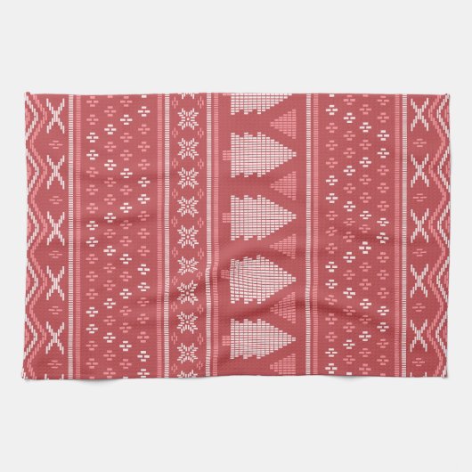 Modern Blocky Christmas Tree Pattern キッチンタオル (横)