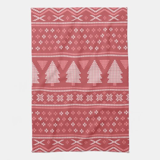 Modern Blocky Christmas Tree Pattern キッチンタオル (縦)