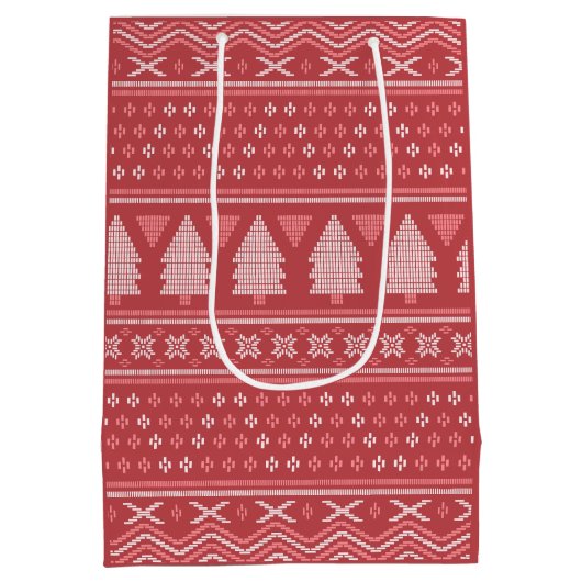 Modern Blocky Christmas Tree Pattern ミディアムペーパーバッグ (裏面)