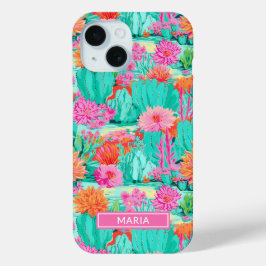 Modern Blooming Cacti Personalized iPhone 15ケース