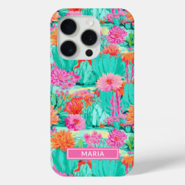 Modern Blooming Cacti Personalized iPhone 15 Proケース