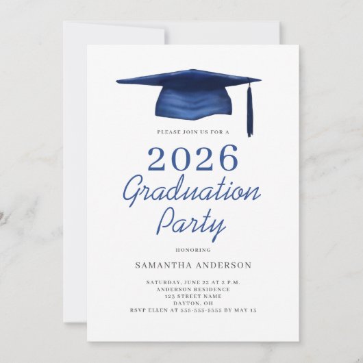 Modern Blue 2026 Graduation Party  招待状 (正面)