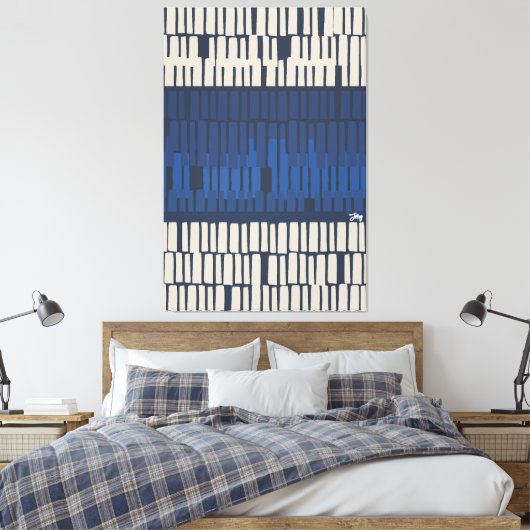 Modern Blue Abstract Geometric Wall Art キャンバスプリント (インサイチュ (寝室))