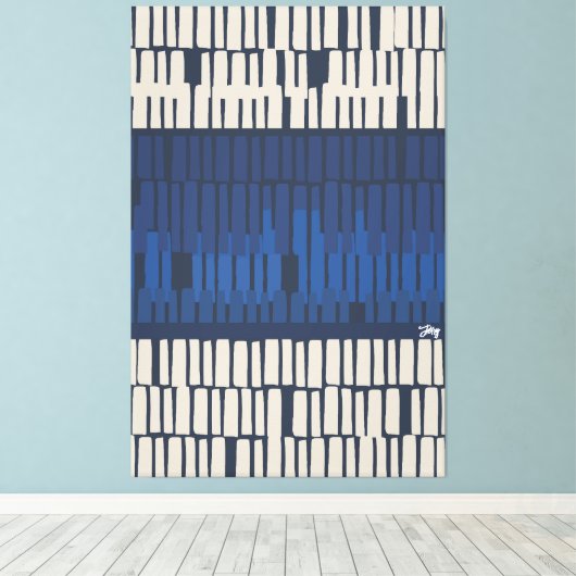 Modern Blue Abstract Geometric Wall Art キャンバスプリント (インサイチュ (ウッドフロア))