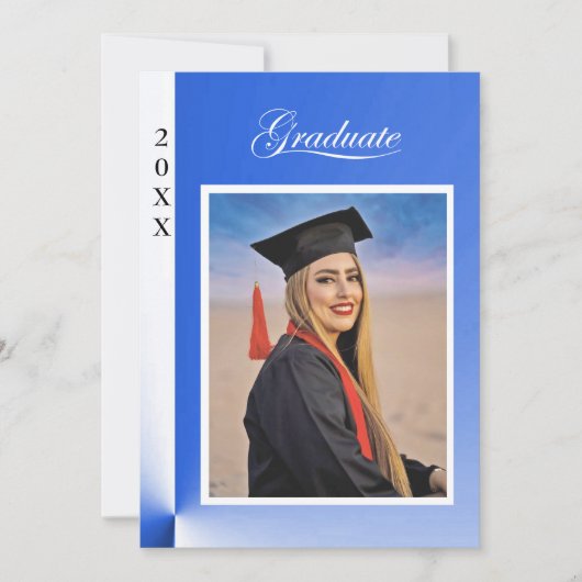 Modern Blue Abstract Grad Announcement with photo 招待状 (正面)