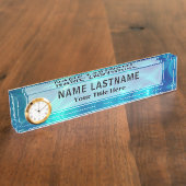 Modern Blue Abstract Liquid Marble I Custom Title デスクネームプレート (側面)