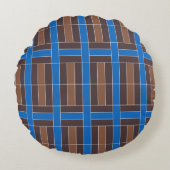 Modern Blue and Brown Geometric Plaid Pattern | ラウンドクッション (正面)