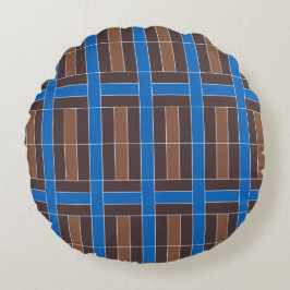 Modern Blue and Brown Geometric Plaid Pattern | ラウンドクッション