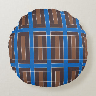 Modern Blue and Brown Geometric Plaid Pattern | ラウンドクッション