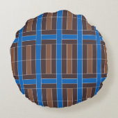 Modern Blue and Brown Geometric Plaid Pattern | ラウンドクッション (裏面)