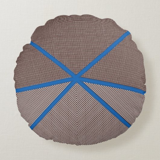 Modern Blue and Brown Geometric Round Pillow  ラウンドクッション (正面)