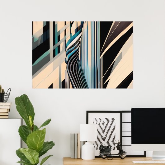 Modern Blue and Cream Abstract Dynamics ポスター (ホームオフィス)
