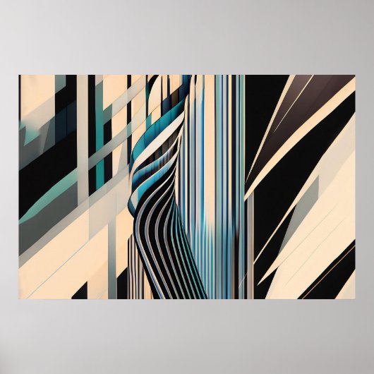 Modern Blue and Cream Abstract Dynamics ポスター (正面)