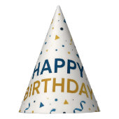 Modern Blue and Gold Balloons Happy Birthday パーティーハット (正面)