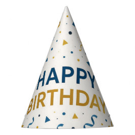 Modern Blue and Gold Balloons Happy Birthday パーティーハット