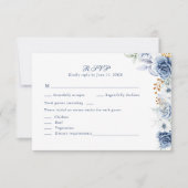 Modern Blue and Gold Floral Wedding RSVP Card (正面)