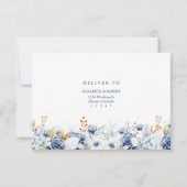 Modern Blue and Gold Floral Wedding RSVP Card (裏面)