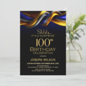 Modern Blue and Gold Surprise 100th Birthday Party 招待状 (スタンド正面)