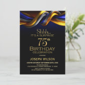 Modern Blue and Gold Surprise 75th Birthday Party 招待状 (スタンド正面)