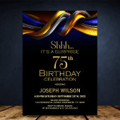 Modern Blue and Gold Surprise 75th Birthday Party 招待状