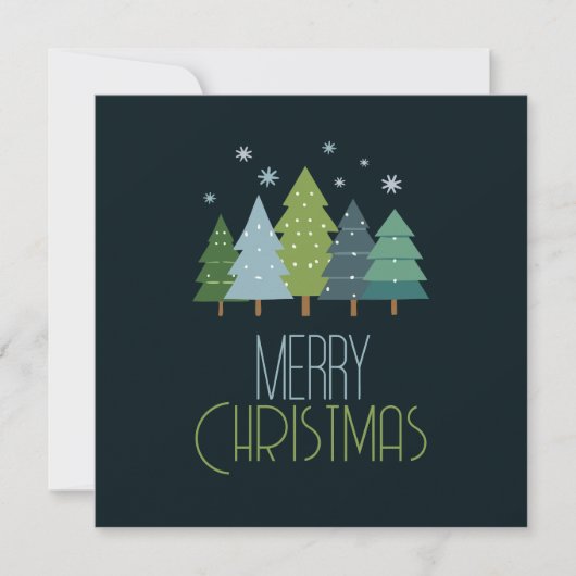 Modern Blue and Green Christmas Tree Flat カード (正面)