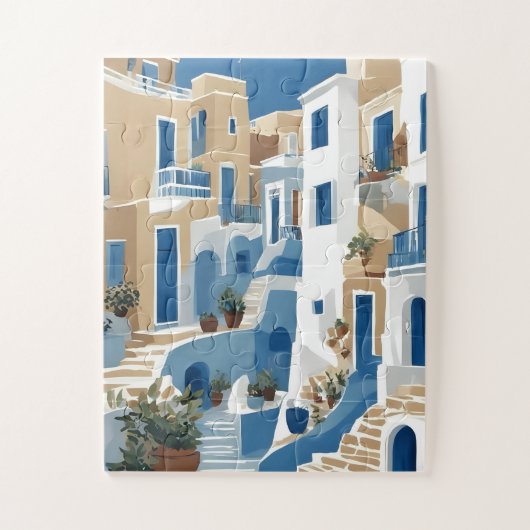 Modern Blue and White Coastal Alley Puzzle ジグソーパズル (縦)